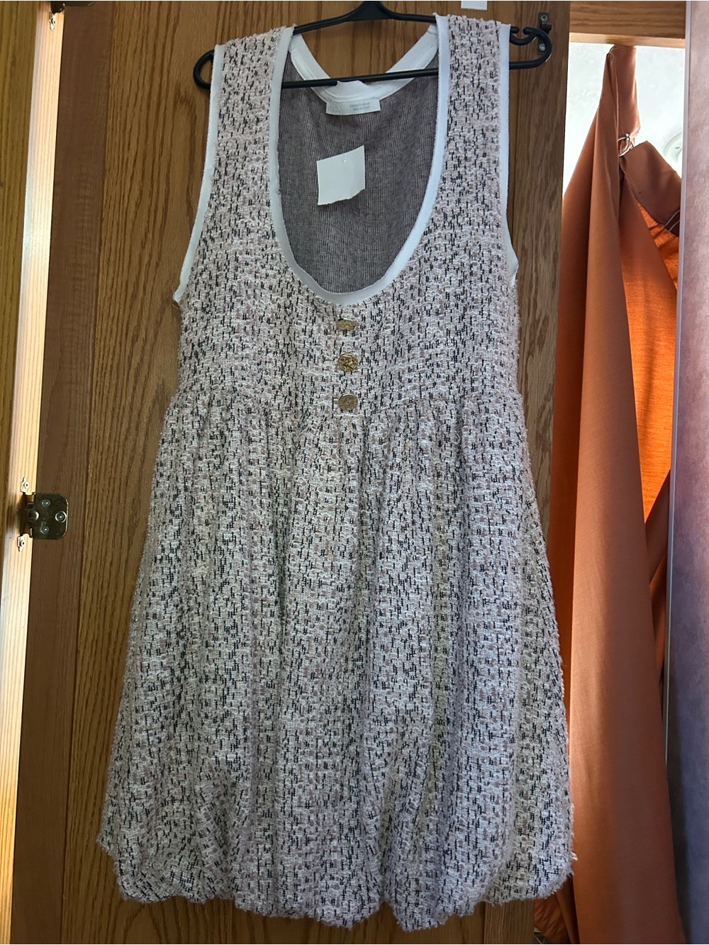 Sleeveless Textured Cream Dress with Button Detail